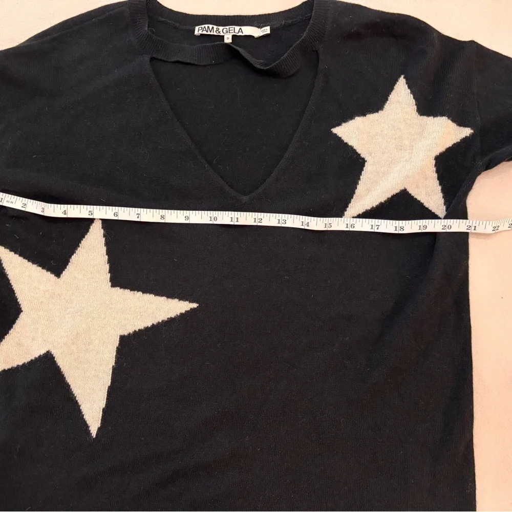 Pam &  Gela  Black Star Sweater- V- neck cutout detail. Size S - Picture 8 of 9